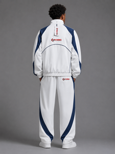 Ensemble de survêtement sportif FLY Humble pour homme, blanc et bleu, avec fermeture éclair intégrale, respirant, en nylon, idéal pour l'été, prix abordable, motif léopard personnalisé - Product Image 2