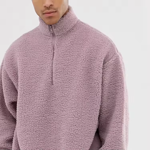 New Stylish Custom Oversized Fit <b>Sherpa</b> Hoodie Custom Design <b>Mens</b> High Neck Half Zip <b>Fleece</b> Sweatshirts - Product Image 3