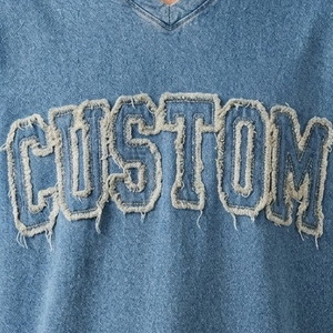 T-shirt col en V personnalisé délavé à l'acide, coupe oversize en coton, broderie vintage usée, style streetwear, vente en gros OEM - Product Image 5