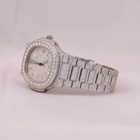 Montre de luxe en alliage de quartz et acier inoxydable, entièrement sertie de moissanite, cadran carré, style moderne, pour hommes et femmes, Inde
