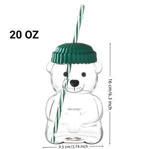 Bicchiere in Vetro Borosilicato Resistente al Calore da 20 OZ, Design Orsetto Verde, 1 Pezzo, per Succhi e Bevande Fredde - Product Image 2