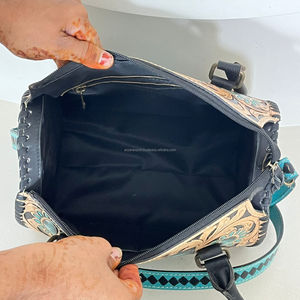 New Arrival Floral <b>Tooled</b> <b>Leather</b> Speedy Bag Western Pink & Black Checkered Travel Bag Cowhide <b>Leather</b> Crossbody Bag for Women's - Product Image 6