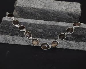 Natural Smoky Quartz <b>Bracelet</b> with 925 Sterling Silver| Handmade Smoky Quartz Gemstone | <b>Adjustable</b> Silver Jewelry for Women - Product Image 4