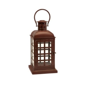 Moderna Linterna Portátil Ecológica de Primera Calidad, Centro de Mesa de Metal y Vidrio con Acabado Marrón, Linterna para Exteriores - Product Image 1