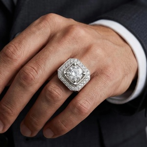 Art Deco Halo <b>Men</b> Diamond <b>Ring</b> - 9k, 14k 18k <b>Gold</b> - Product Image 2