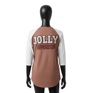 เสื้อเบสบอลหญิง คุณภาพสูง ผลิตจากผ้าโพลีเอสเตอร์ GSM แบบอินเตอร์ล็อค เนื้อผ้านุ่ม ตัดต่อผ้าสีตัดกัน พร้อมปักโลโก้ตามสั่ง เสื้อเบสบอลหญิงผ้าฝ้าย - Product Image 2