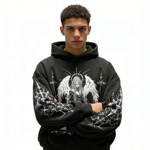 Sweat-shirt à capuche pour homme, surdimensionné, noir, en coton, imprimé personnalisé, tricoté, coupe classique, style hiver, unisexe - Product Image 1