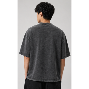 เสื้อยืดโอเวอร์ไซส์ผู้ชาย ล้างสีแบบแอซิดวอช ผ้าฝ้าย 100% สไตล์วินเทจ สตรีทแวร์ - Product Image 3
