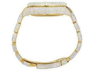 BOJ R.O.L.E.X.049 Montre HipHop de luxe en acier plaqué or jaune, entièrement sertie de moissanite, mouvement à quartz analogique, 41MM, résistance à l'eau 3BAR - Product Image 5