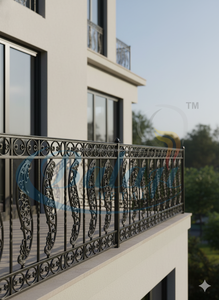 Balustrade en fonte grise de qualité supérieure, motif Mozart, traitement de surface par sablage intense, métal poli, pour balcon haut de gamme - Product Image 4