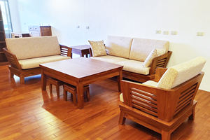 Juego de sofás seccionales de teca de estilo nórdico moderno con mesas de centro y sillas para colecciones de muebles de sala de estar - Product Image 3