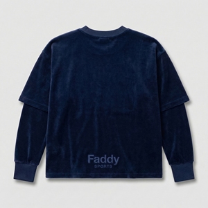 เสื้อยืดแขนยาวทรงโอเวอร์ไซส์ผ้ากำมะหยี่สีกรมท่ากลางคืน  ตกแต่งโลโก้ด้วยคริสตัล  ทรงบ็อกซี่  สไตล์พรีเมียมสตรีทแวร์แฟชั่น - Product Image 4
