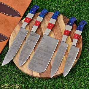 Ensemble de couteaux de chef professionnels en acier damas faits à la main, 5 pièces, couteau utilitaire de cuisine, rouleau de cuir personnalisé, meilleur prix - Product Image 4