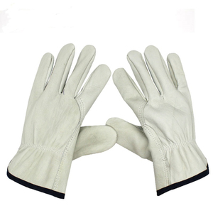 Gants de sécurité en cuir pleine fleur, texture lisse, résistants à l'abrasion, antidérapants, avec poignets froncés, gants de travail polyvalents - Product Image 1