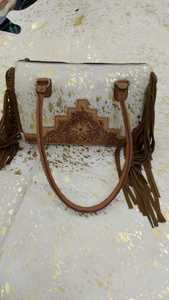 2026 Western Hair-On Cowhide Leather <b>Tote</b> <b>Bag</b> Hand-<b>Tooled</b> Floral Panel Fringe | Luxury Handmade Shoulder Handbag for Women Large - Product Image 4