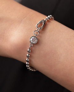 Classic 925 Sterling <b>Silver</b> 10K <b>Solid</b> Gold Lab Grown Diamond 5mm 0.5ct Round cut Bezel set Diamond <b>Bracelet</b> Bead Chain Bangle - Product Image 4