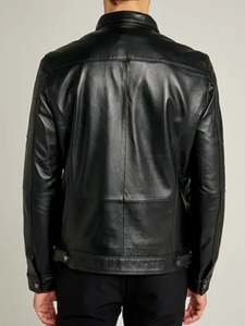 Chaqueta de Motero de Cuero Genuino Negro para Hombre - Product Image 2