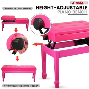5 Core Duet Piano <b>Bench</b> 3.5 Inch <b>Padded</b> Cushioned Stool Wooden Heavy Duty Musician Chair w Storage - Product Image 5