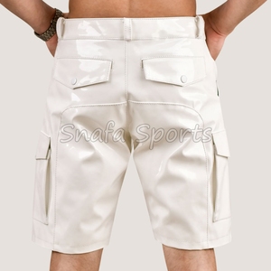 กางเกงขาสั้นหนังแฟชั่นผู้ชาย หนังแท้นุ่ม สตรีทแวร์ลำลอง กางเกงขาสั้นหนังผู้ชายสั่งทำ OEM - Product Image 2