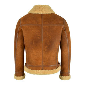 <b>Men's</b> Genuine Leather Bomber <b>Jacket</b> with Sherpa Lining Turn-down Collar Zipper Closure Autumn Moto Style Front Logo Customizable - Product Image 2