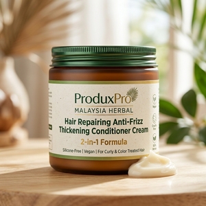ProduxPro Malasia - Crema Acondicionadora Vegana Herbal Sin Silicona para Reparación del Cabello, Anti-Frizz y Voluminizadora, para Cabello Rizado y Teñido, 2 en 1 - Product Image 2