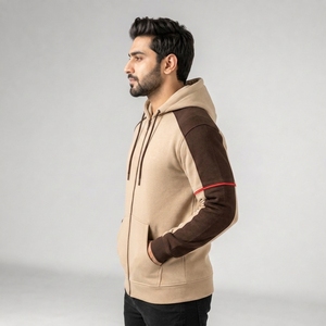 Sweat-shirt à capuche zippé pour homme, tissu en mélange de coton et de polyester, fermeture éclair intégrale, texture douce, coupe confortable, léger, décontracté - Product Image 4