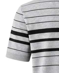 เสื้อโปโลชายลายทางสีเทาและดำ แขนสั้น ชายเสื้อแบบริบ ทรงเข้ารูป สไตล์ลำลอง ผลิตจากผ้าฝ้ายผสม รับผลิตตามแบบ OEM - Product Image 6