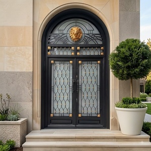 Royal Luxury Traditional Rust-Resistant Wrought Iron Exterior Entry Doors Decorative Glass Panels Easy Assembly Finished Surface - Product Image 6