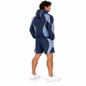 High Quality Men Short Set Windbreaker Full Zip Hooded <b>Jacket</b> <b>Running</b> Shorts Set <b>Reflective</b> Piping Custom Mens Activewear Set - Product Image 6