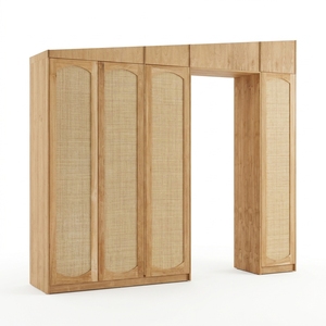 Sistema de Armario de Teca Sólida con Mimbre Tejido, Mueble de Almacenamiento de Madera para Colgar Sobre la Puerta, Armario Moderno Tropical con Rejillas, Unidad para Pasillo - Product Image 1
