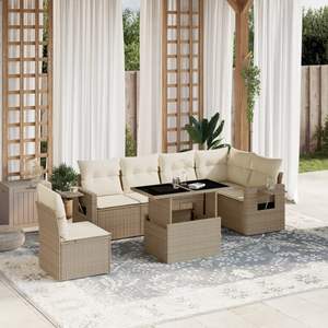 Conjunto de Sofás Modulares Grandes de Ratán Sintético PE Beige para Jardín, Muebles de Jardín Modulares Cómodos - Product Image 1