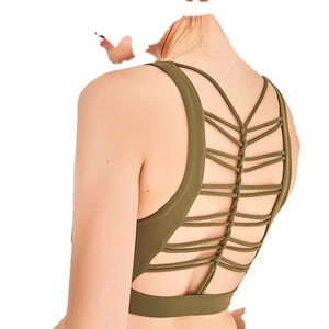 Soutien-gorge de sport côtelé sans couture avec Logo, couleur unie, grande taille, col en U, 2022/2023/2024 - Product Image 2
