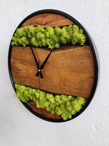 Botanical Moss Wall <b>Clock</b> Rustic Wooden Handmade Nature Inspired Luxury Green Modern Minimalist Home Decor Timepiece - Product Image 2