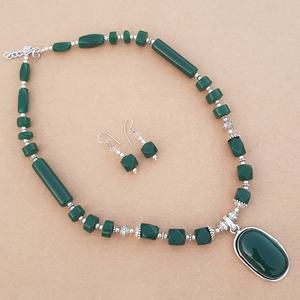 Conjunto de Collar y Pendientes de Ónix Verde, Joyería Artesanal con Piedras Preciosas para Mujer, Baño de Plata, Regalo de Moda al por Mayor - Product Image 5