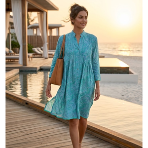 Túnica de Seda para Mujer, Talla Única, Estilo Ibiza, Bohemio, Paisley, Cuello en V, Color Verde Azulado Mandarina, para Playa, Resort, Casual y Vacaciones - Product Image 3