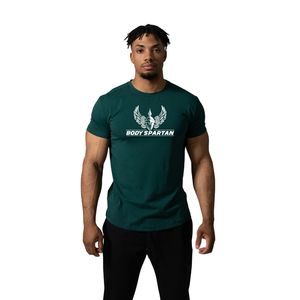 T-shirt de sport vert sarcelle pour homme en coton premium, col rond, entraînement, fitness, vêtements de sport décontractés, vêtements de style de vie - Product Image 1