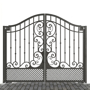 Portails battants doubles en fer forgé traditionnels KHP avec commande manuelle pour maisons de style classique, revêtement poudré, durables, installation facile - Product Image 1