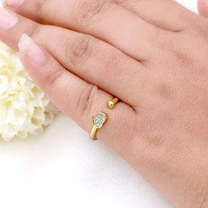Wholesale 14K Gold Plated Sterling Silver Pave Cubic Zircon Heart Shape <b>Adjustable</b> <b>Ring</b> for Wedding Engagement Party Accessories - Product Image 6