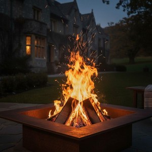Handmade Square Metal <b>Fire</b> Pit Wide Flat Rim Dark Antique Rust Patina Moroccan Artisan Crafted <b>Outdoor</b> Garden Patio - Product Image 3