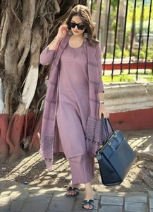 KV Women's Solid Cotton Rayon Casual Autumn Reversible Straight Kurta with Attached Dupatta (Purple) - Product Image 4