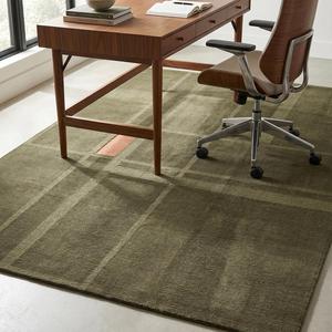 Alfombra de Lana Anudada a Mano, Diseño Geométrico Abstracto Clásico de Lujo, Pelo Plano de Grosor Medio, Color Verde Oliva, Patrón Floral Decorativo - Product Image 3