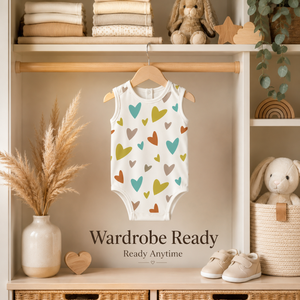 Breathable Soft Cotton Baby Tank | Multicolor Heart Print Sleeveless Snap Closure Comfortable Everyday Unisex Summer Interlock - Product Image 4