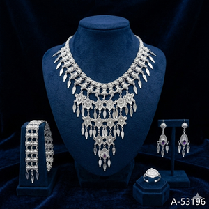 คุณภาพสูง MOLL JEWELLERS ชุดสร้อยคอสร้อยข้อมือเจ้าสาวประดับเพชรเซอร์คอนหินชุบทอง 24K ความยาว 18 นิ้วอินเทรนด์ A-53198 - Product Image 3