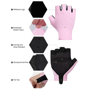 Bike Gloves for Women Shock Absorbing Pad Finger Less Cycling Gloves Polyester Breathable Half Finger - Product Image 4