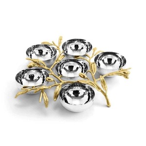 Top selling Stainless Steel Fruit Bowl with leaf accents amazing <b>Container</b> <b>Snack</b> nuts bowl silver & golden Dinnerware - Product Image 5