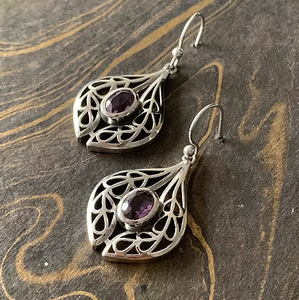 Boucles d'oreilles pendantes ovales en argent 925 JAIPUR SILVER, 5,6 grammes, avec cristal d'améthyste, pour femme, toutes occasions - Product Image 3