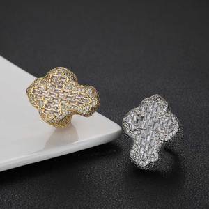 Mens 925 <b>Silver</b> Moissanite Gothic <b>Cross</b> Signet <b>Ring</b> Iced Pave Baguette Statement Luxury Jewellery <b>Ring</b> for Men - Product Image 3