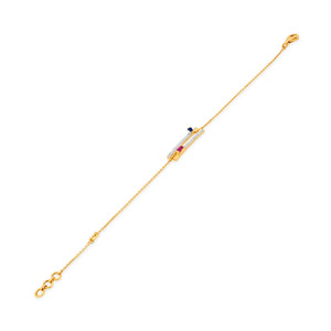 Bracelet à double barre en diamants avec chaîne en or jaune et design géométrique à accents de couleur - Product Image 4