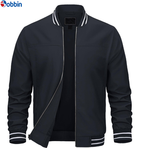 Chaqueta Varsity Personalizada Más Vendida, Chaqueta Bomber Negra para Hombre, Color Sólido, Cierre de Cremallera, Cuello Alto, Ropa Casual de Otoño - Product Image 1