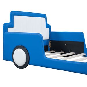 Letto a piattaforma a forma di auto da corsa blu, misura twin, con ruote - Mobili divertenti per bambini - Product Image 5